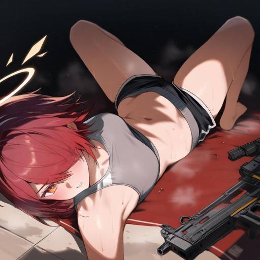 Anime Girl Resting Next to Rifles