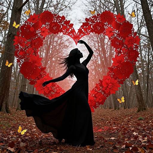 Elegant Woman Silhouette with Floral Heart