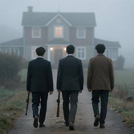 Misty Path with Men and a Rifle