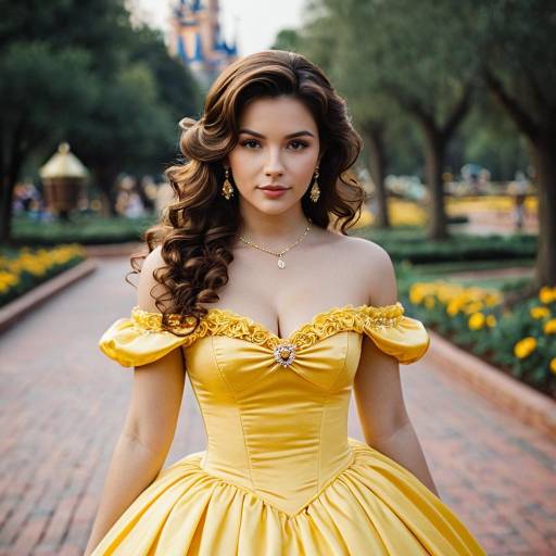 Woman in Yellow Belle-Inspired Dress Outdoors