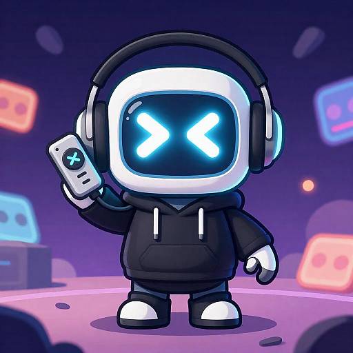 Cute Streamer Robot in Neon Space