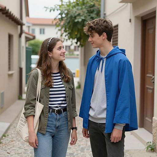 Teenagers Smiling in a Narrow Alley