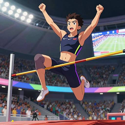 Anime High Jumper in Futuristic Stadium
