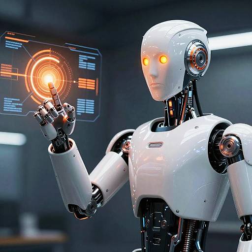 Futuristic Humanoid Robot Pointing Light