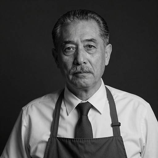 Black-and-white Portrait of Older Man in Apron