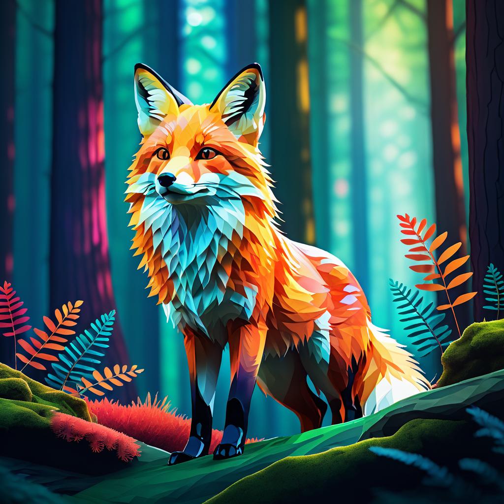 Vibrant Fox in Watercolor Forest Scene