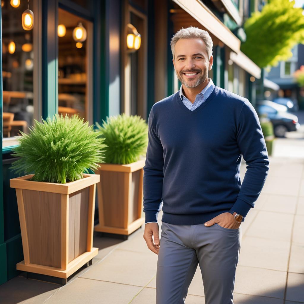 Charming Man Outside Seattle Coffee Shop