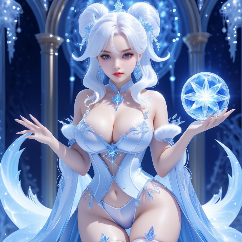 Sultry Curvy Girl with Ice Magic