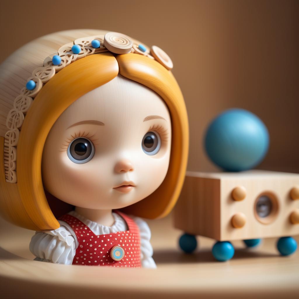 Hyper-Realistic Wooden Toy Portrait