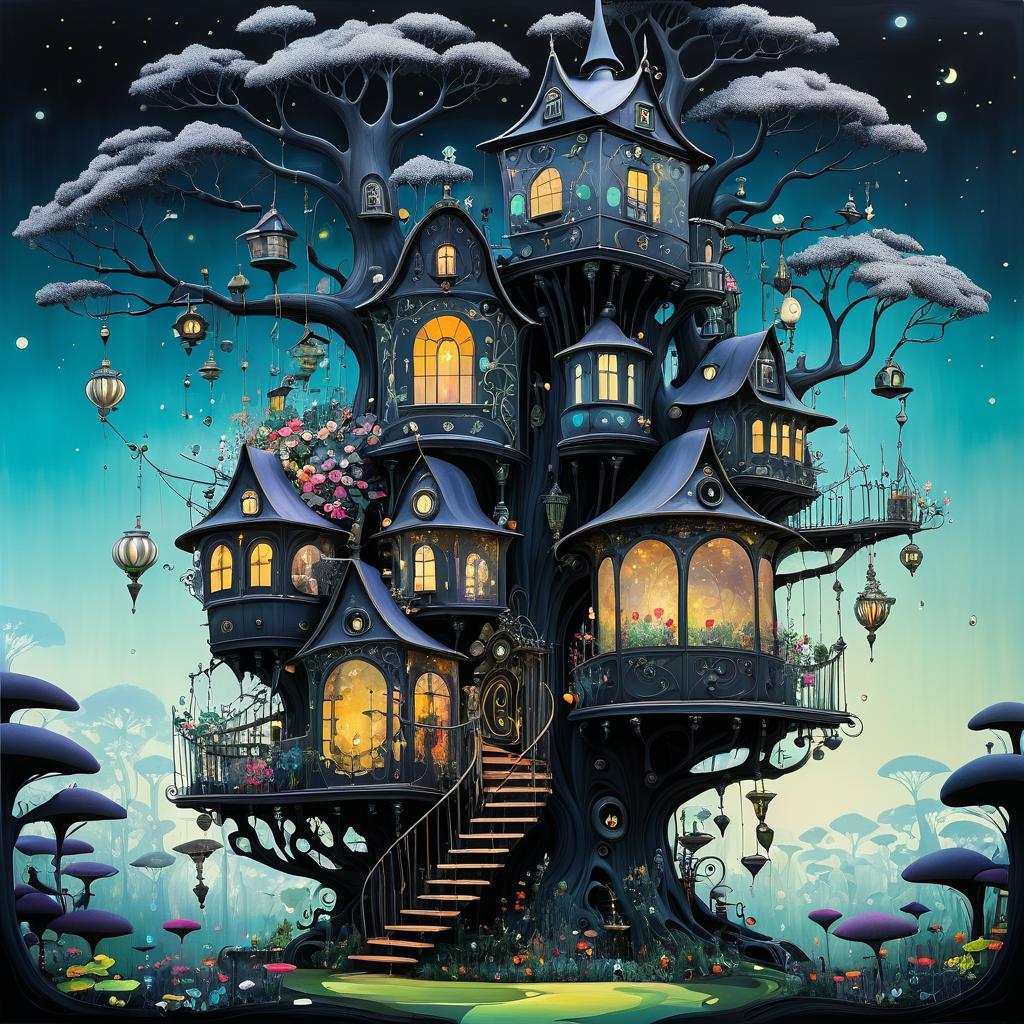 Magical Treehouse with Dark Whimsy