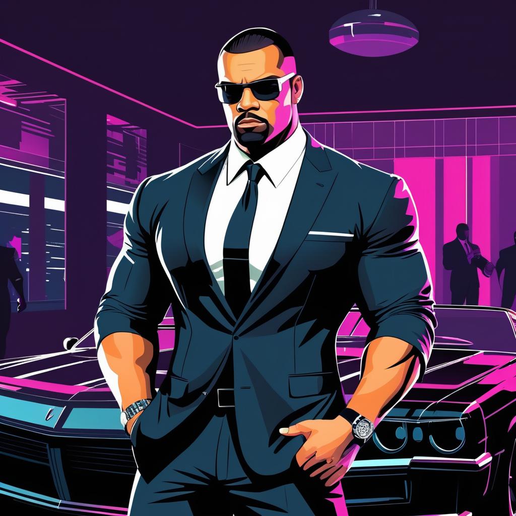 Muscular Bodyguard in Upscale Nightclub