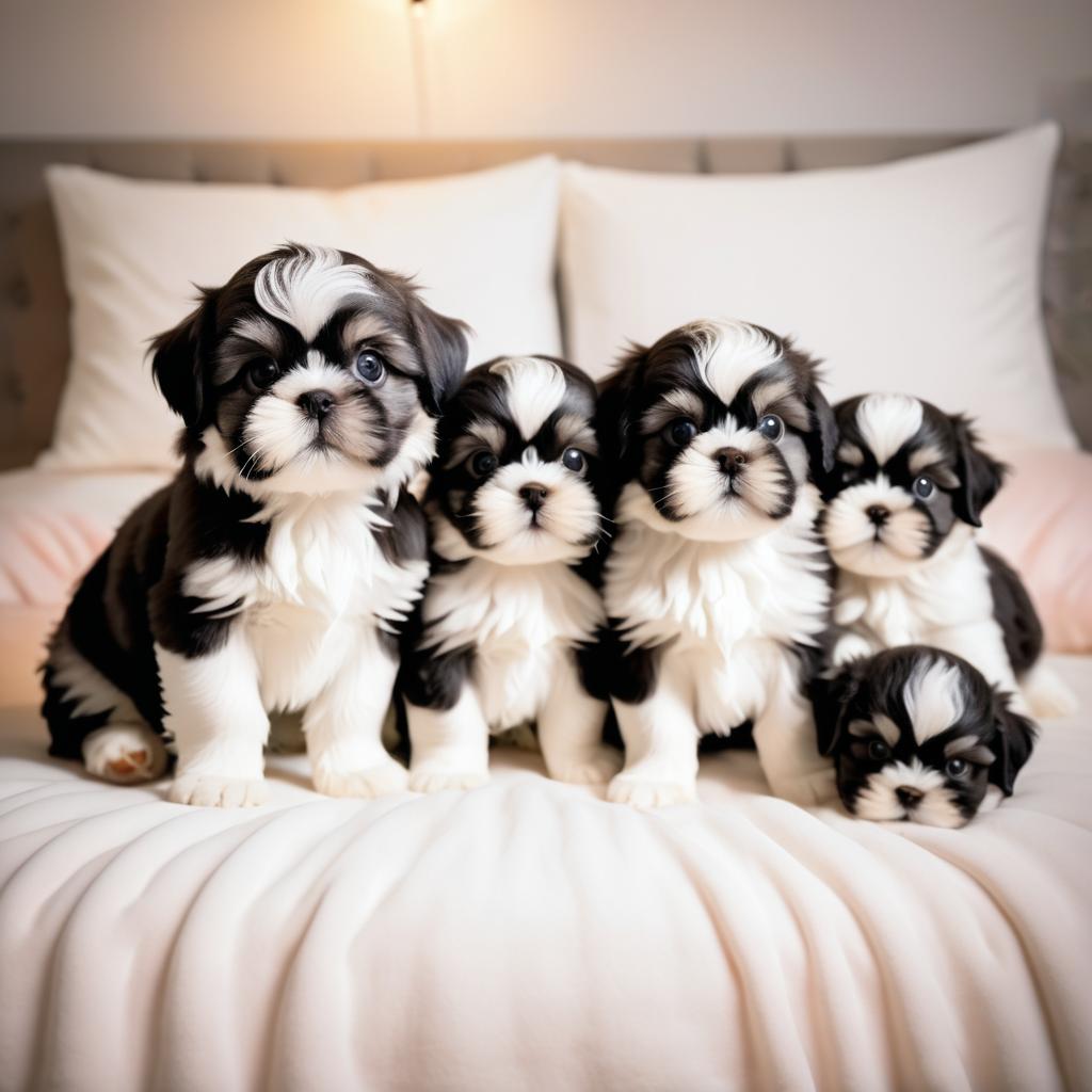 Cozy Family Portrait of Shih Tzu and Puppies