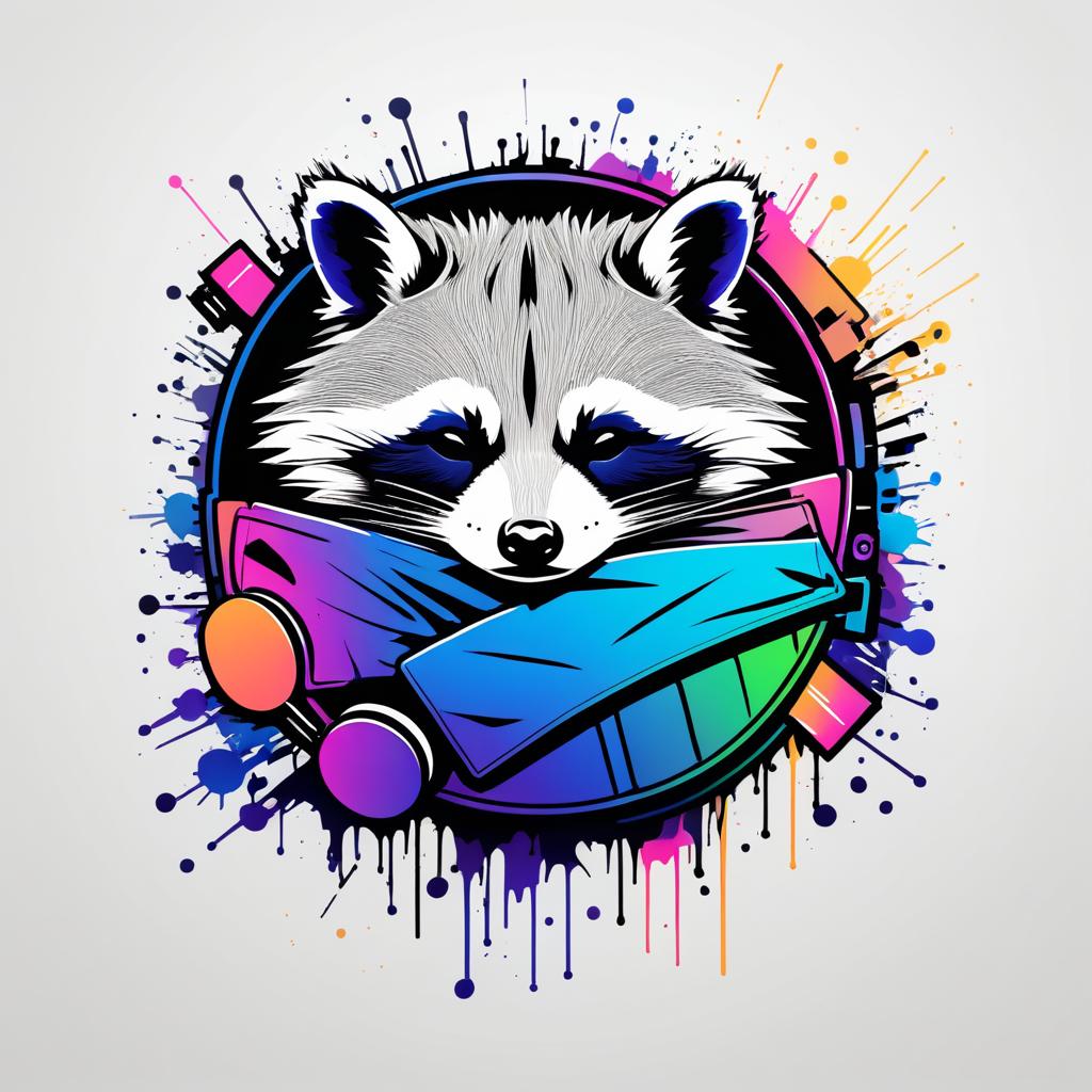 Sleeping Raccoon Line Art with Graffiti