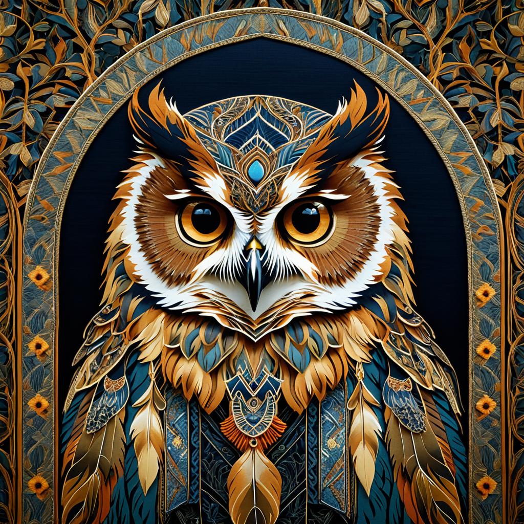 Detailed Owl Tapestry with Polyptych Design