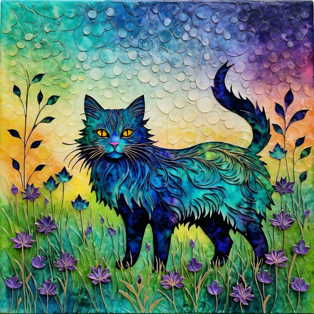 Mystical Feline in Encaustic Textures