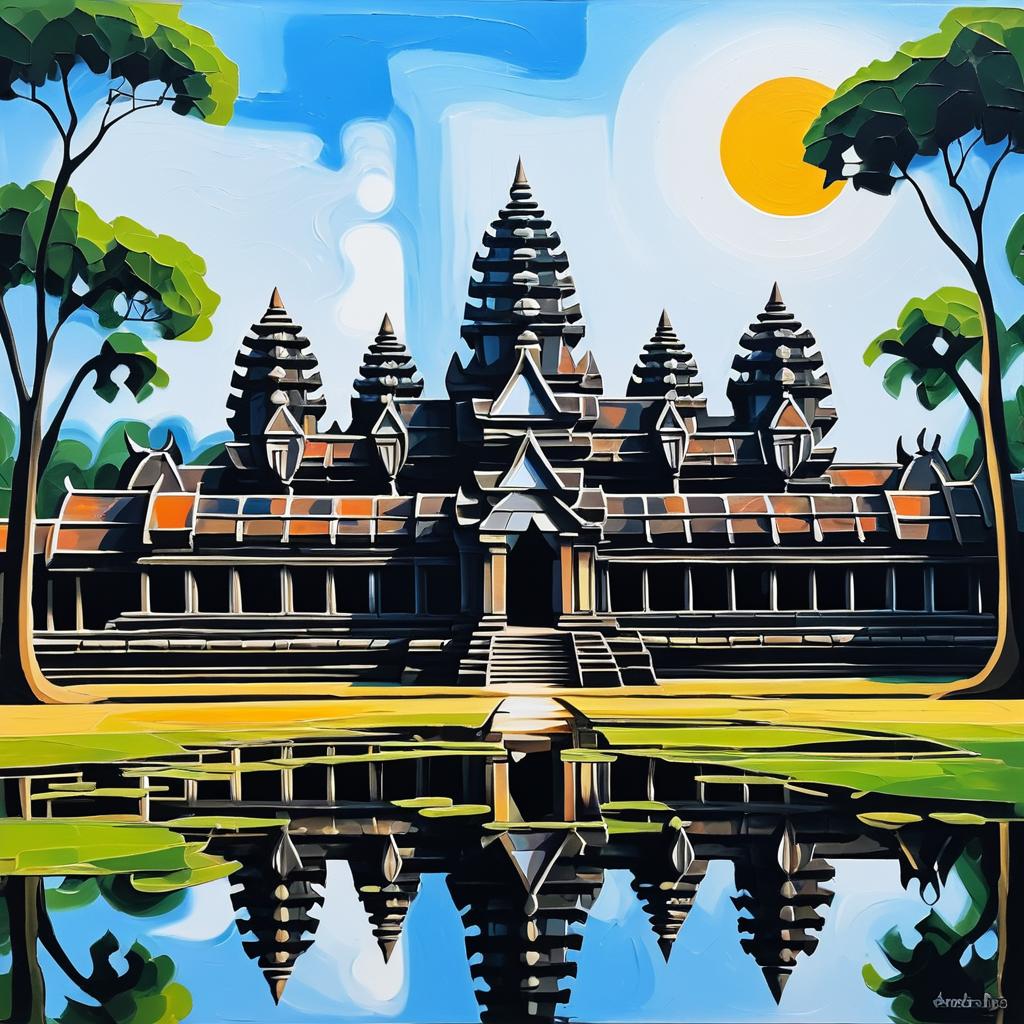 Picasso-Inspired Angkor Wat Oil Painting