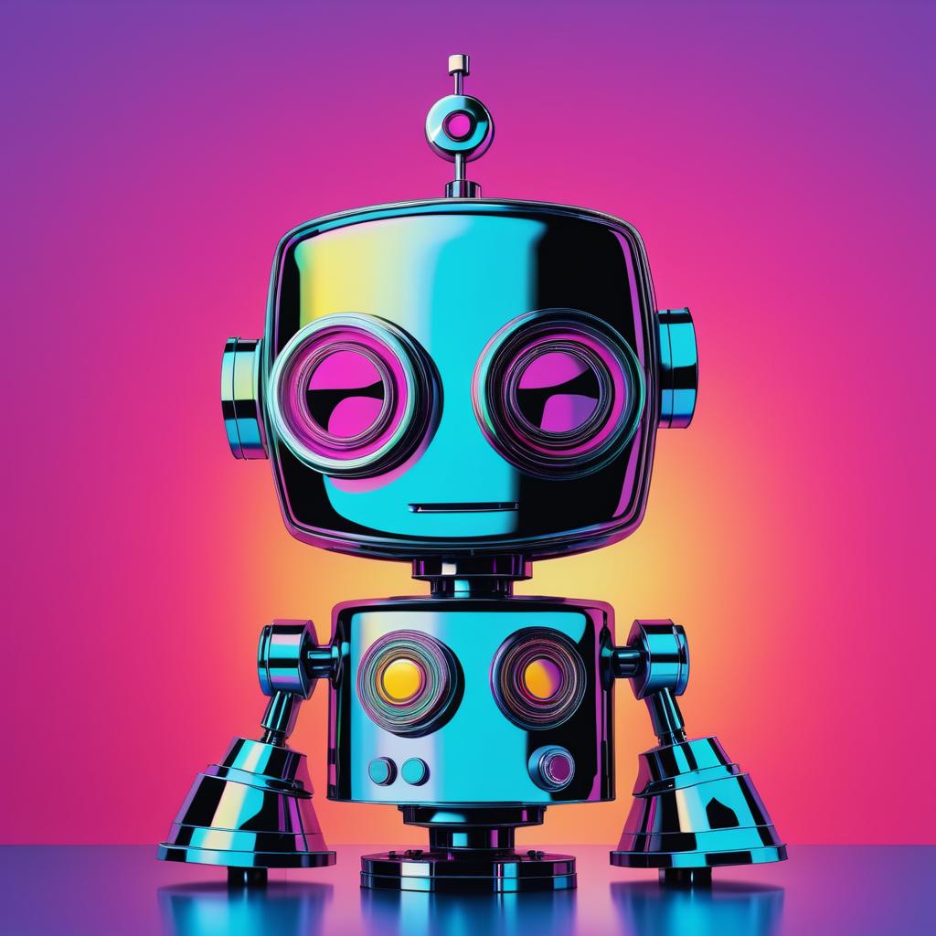 Quirky Robot in Warhol Style Artwork