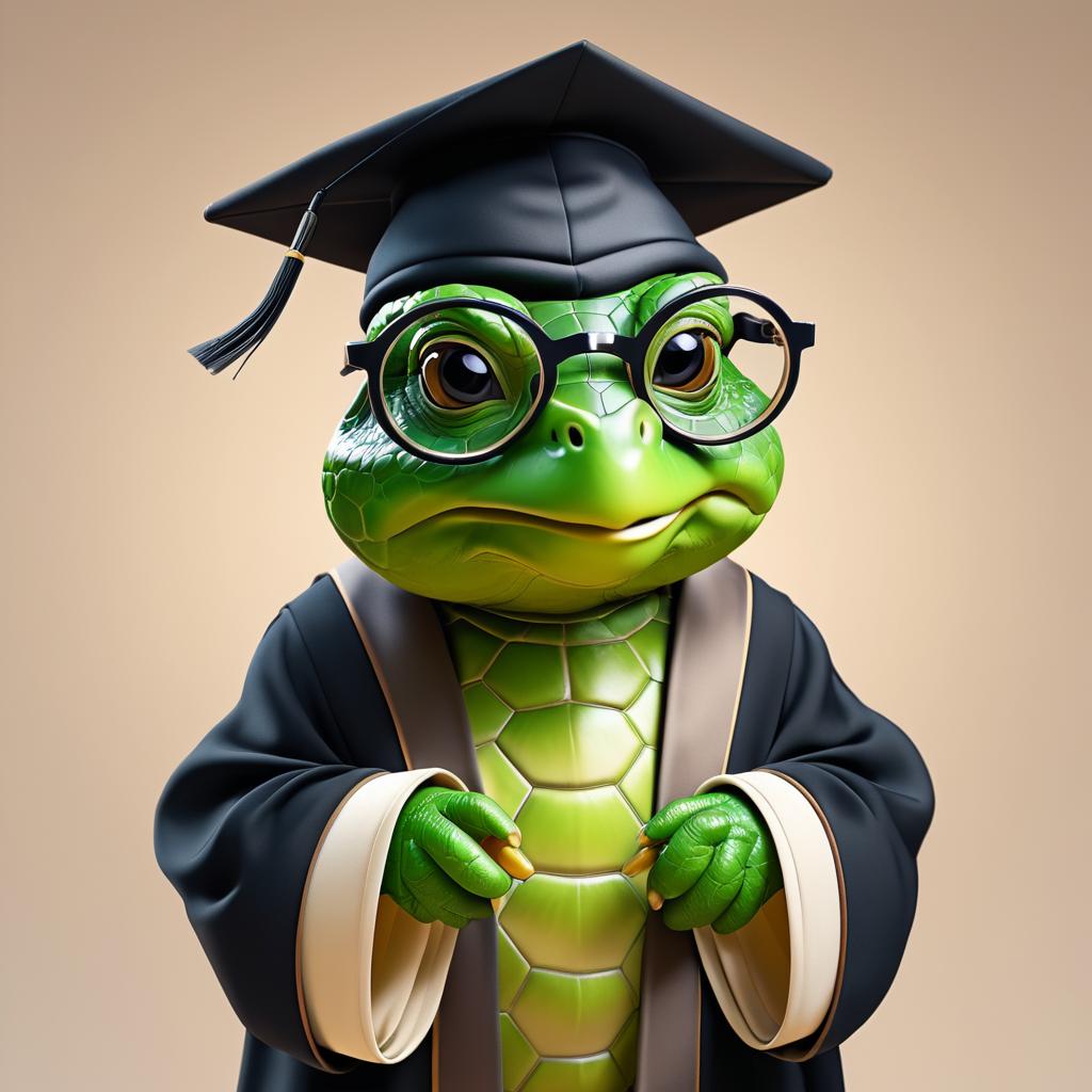 Wise Tortoise in Scholarly Attire Animation