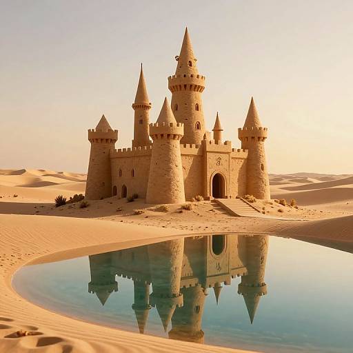 Surreal 3D Sand Castle Reflection