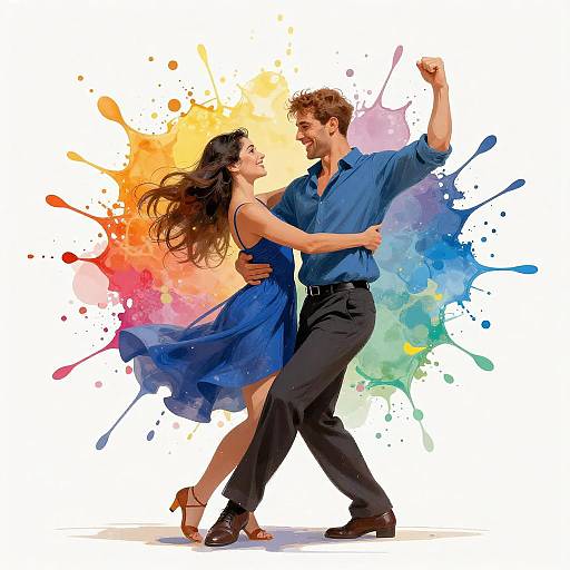 Joyful Dance Amidst Colorful Abstracts