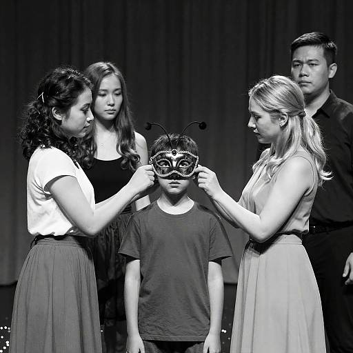 Theatrical Scene with Child Wearing Venetian Mask