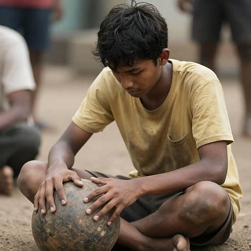 Focused Young Man with Dirty Ball