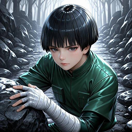 Illustration of Rock lee, naruto (series) in the style of Ryosios