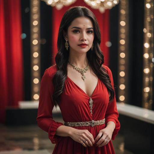 Elegant Woman in Red Evening Dress