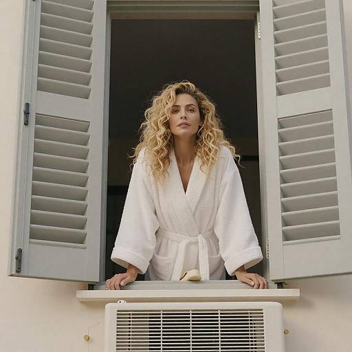 Woman in White Robe by Window