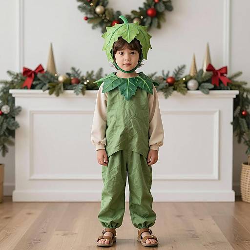 Child in Leaf Costume Holiday Portrait