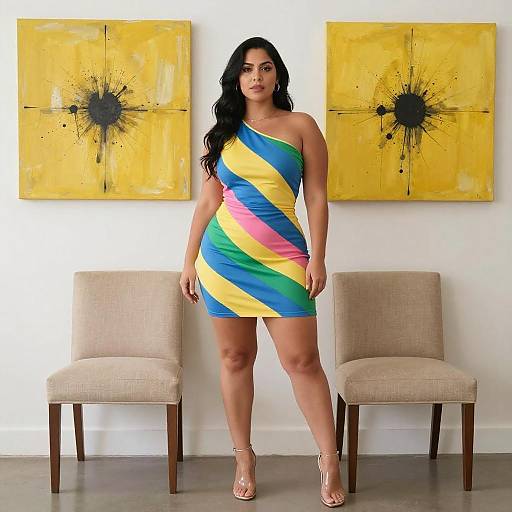 Confident Woman in Striped Mini Dress