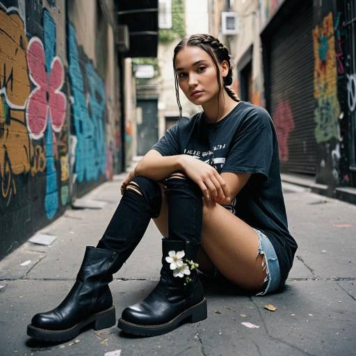 Young Woman Sitting in Graffiti Alley
