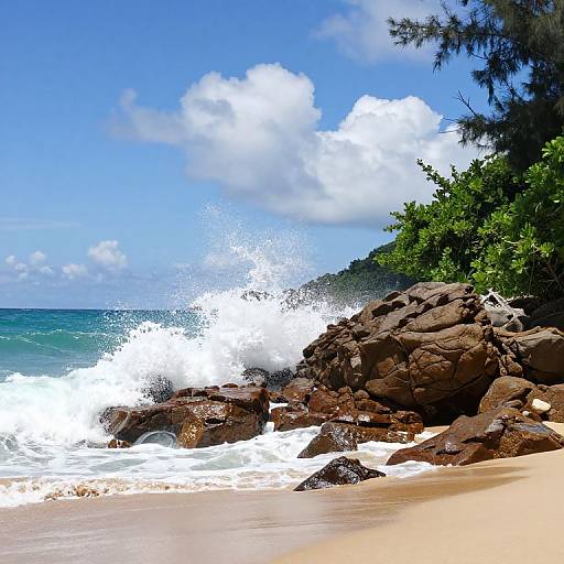 Vivid Waves Crashing on Rocky Shoreline