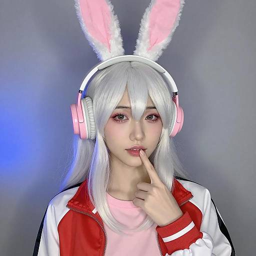 Asian Woman with Bunny Ear Headphones