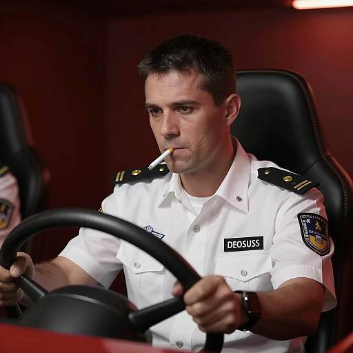 Focused Driver in Dim Red Light