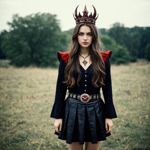 Young Woman in Dark Queen Costume Outdoors