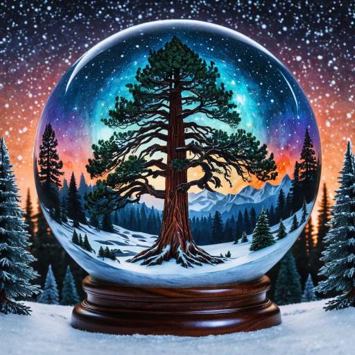 Celestial Sequoia Tree in Snow Globe