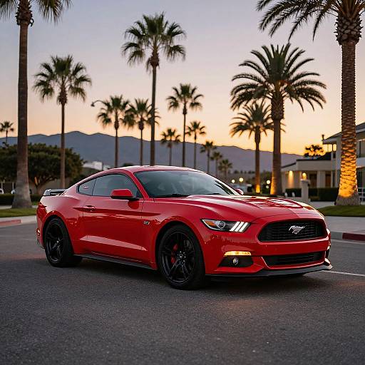 Red Ford Mustang GT at Sunset