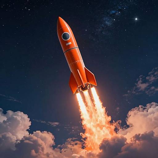 Vibrant Orange Rocket in Starry Sky