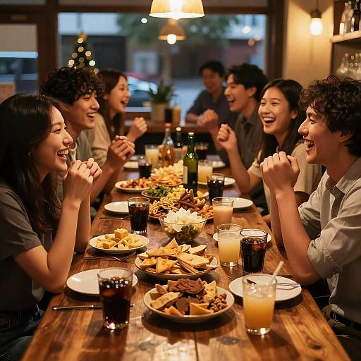 Cozy Bar Scene with Snacks and Laughter