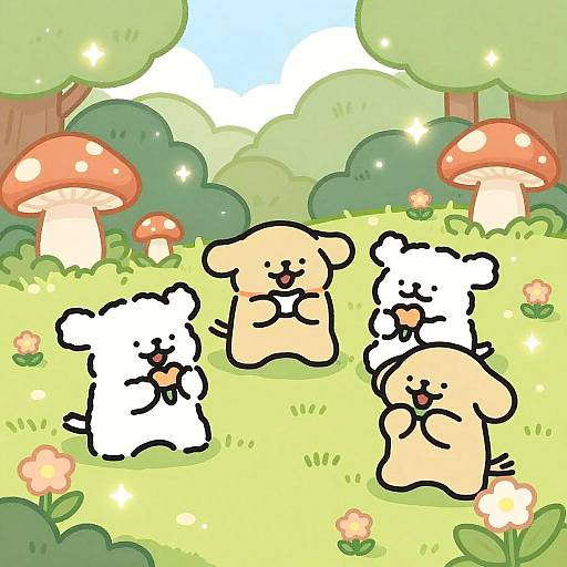 Kawaii Chibi Animals in Magical Forest