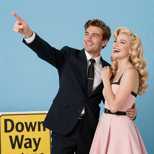 Vintage Couple Smiling Under Bright Poster