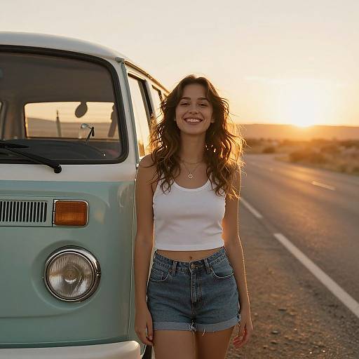 Joyful Wanderlust at Sunset VW Bus