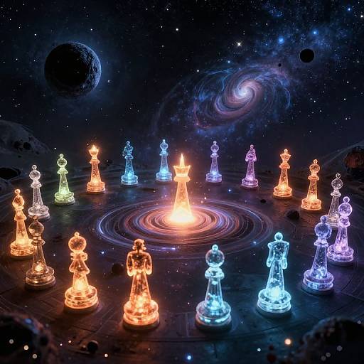 Cosmic Chess Battle of Luminous Pawns