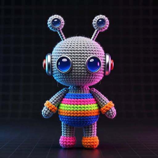 Neon Crochet Robot Amigurumi Art