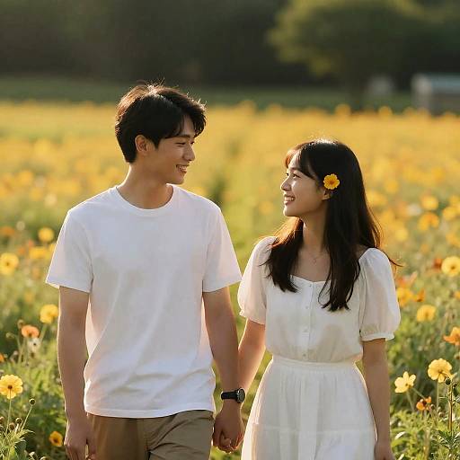 Cinematic Honeymoon Couple in Flower Field
