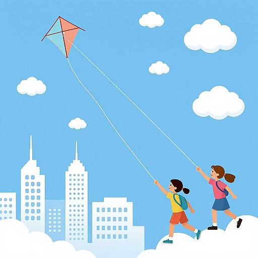 Children Flying City-Shaped Kites