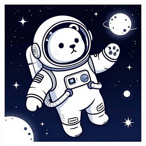 Vaporwave Bear in Space Line Art