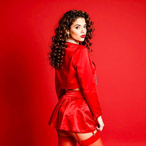 Elegant Woman in Red with Curly Hair