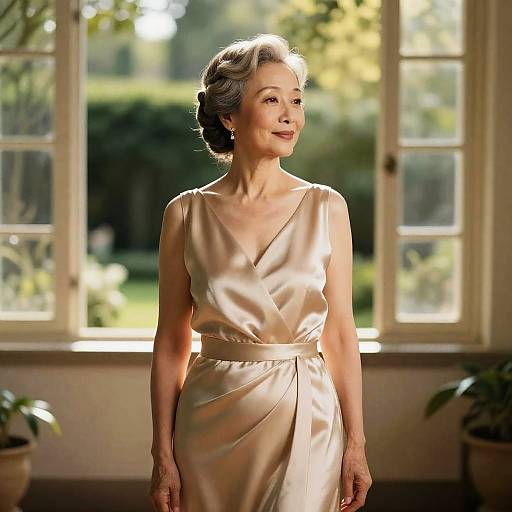 Sunlit Botanical Portrait of Elegant Senior